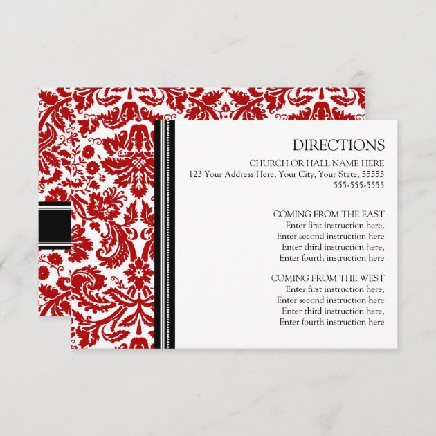 Wedding Direction Cards Red Black Damask
