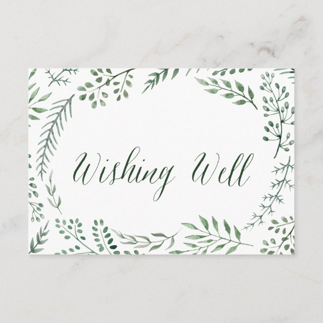 Green Rustic Wreath Wedding Wishing Well Enclosure Card