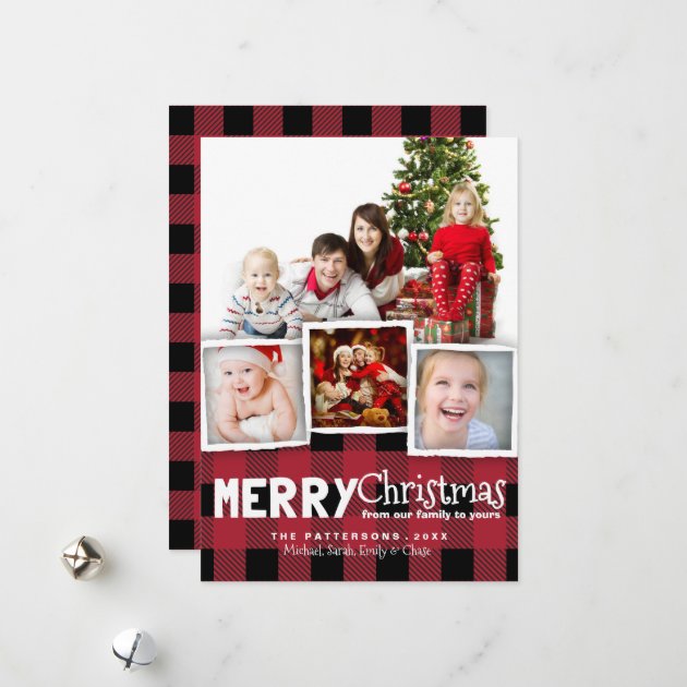 Country Rustic Plaid Merry Christmas Photo Card