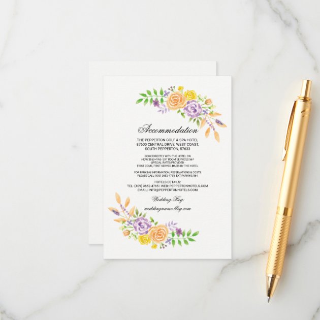 Wedding Accommodation Cards Purple Peach Inserts