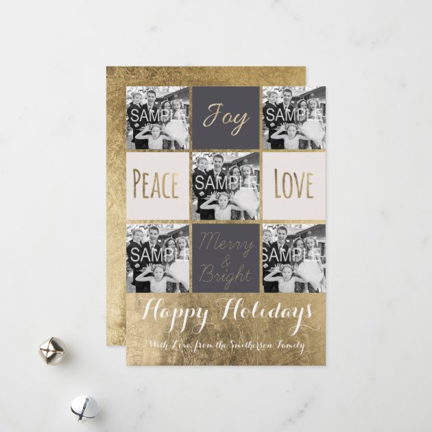 Modern Typography Christmas Gold Photo Collage Holiday Card
