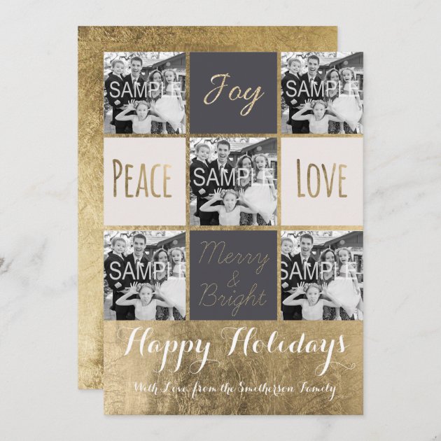 Modern Typography Christmas Gold Photo Collage Holiday Card