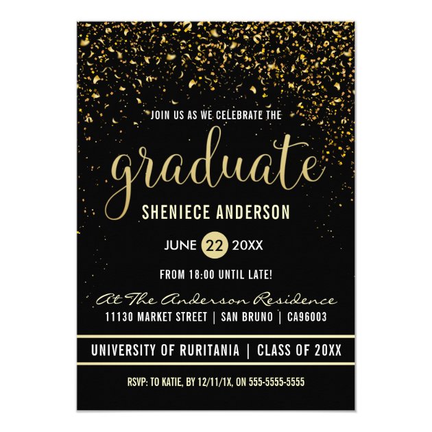 Graduation Party | Shimmering Gold Confetti Invitation