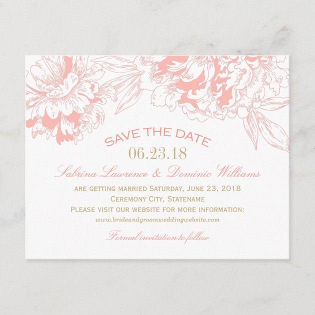 Wedding Save the Date | Coral Floral Peony Design