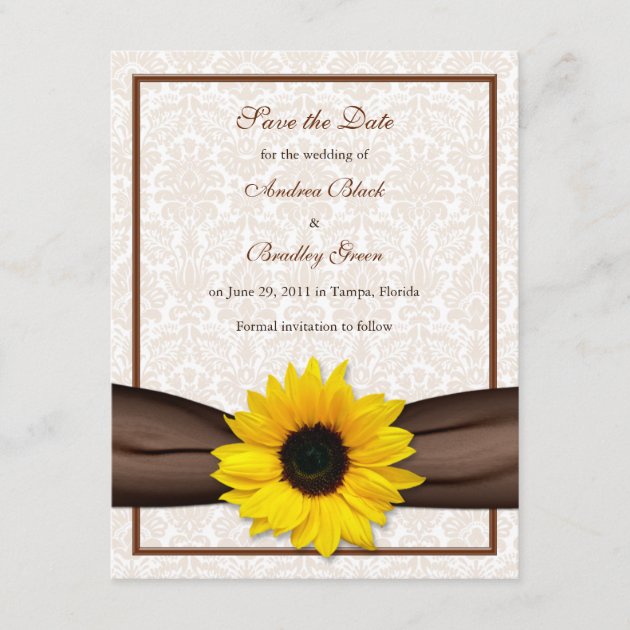 Sunflower Damask Floral Save the Date Announcement