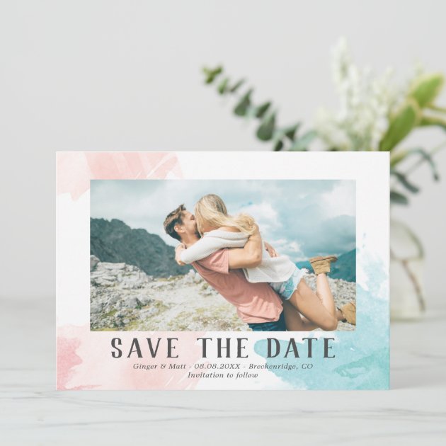 Turquoise & Blush Watercolor - Photo Save The Date