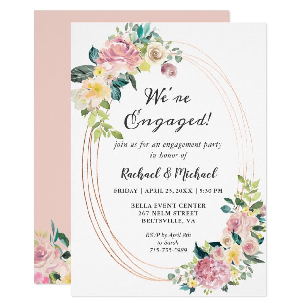 We're Engaged Pastel Floral Frame Engagement Party Invitation