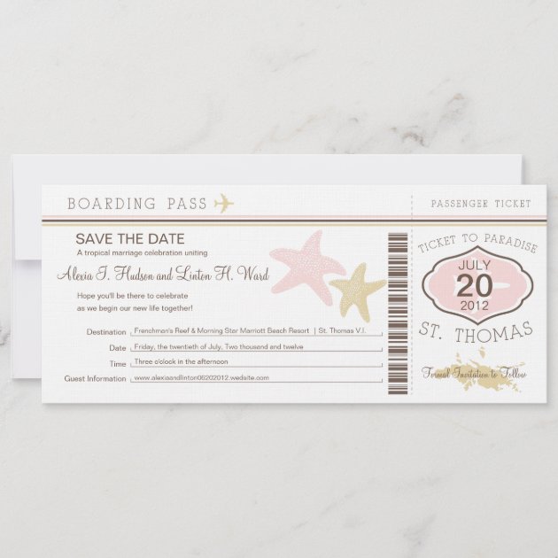St. Thomas Wedding Boarding Pass Save The Date