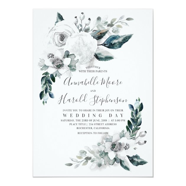 Alabaster Floral Greenery | Watercolor Wedding Invitation