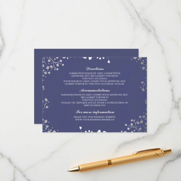 Baby's Breath Navy Silver Wedding Details Enclosure Card