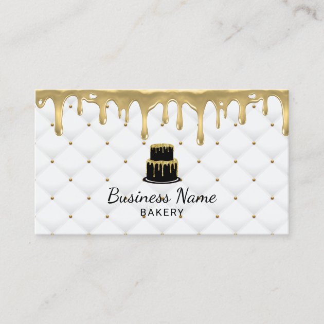 Cake Bakery Gold Drip Icing Luxury White Business Card (front side)