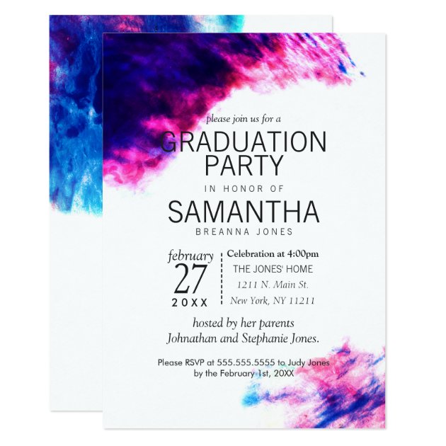 Modern Watercolor Smudges Graduation Party Invites