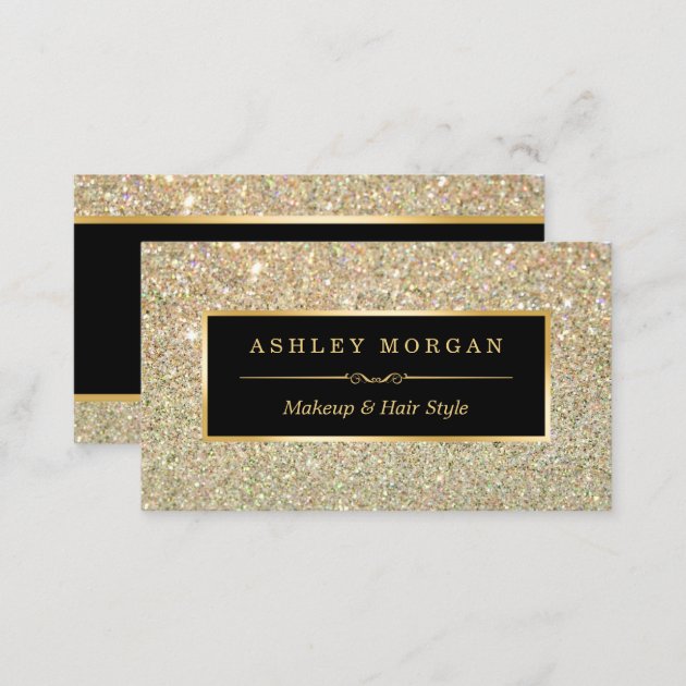 Makeup Artist Hair Stylist Funky Gold Glitter Business Card (back side)