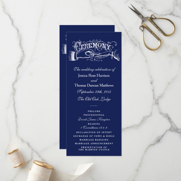 Elegant Navy Blue & White Wedding Ceremony Program