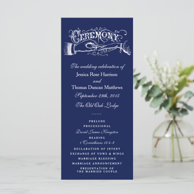 Elegant Navy Blue & White Wedding Ceremony Program