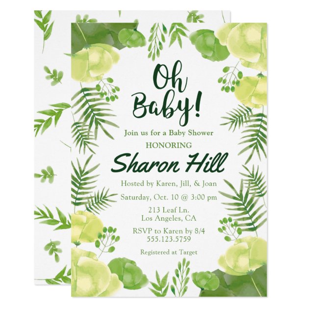 Oh Baby! Green Floral Tropical Baby Shower Invite