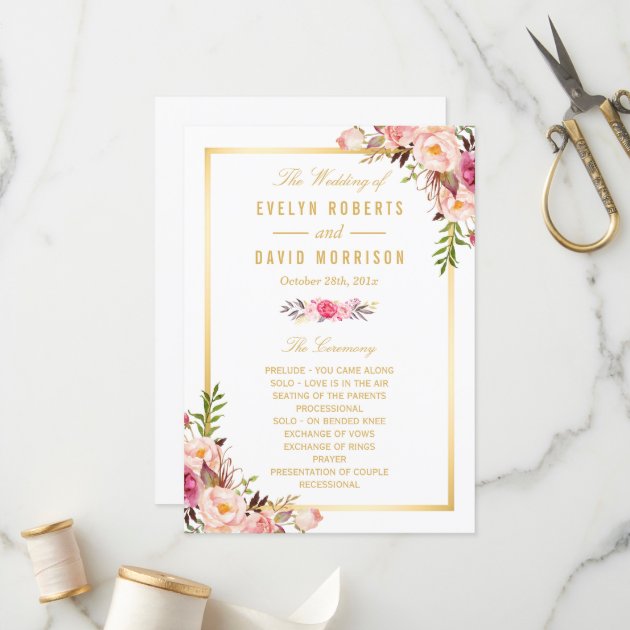 Elegant Chic Floral DIY Wedding Program Fans Front