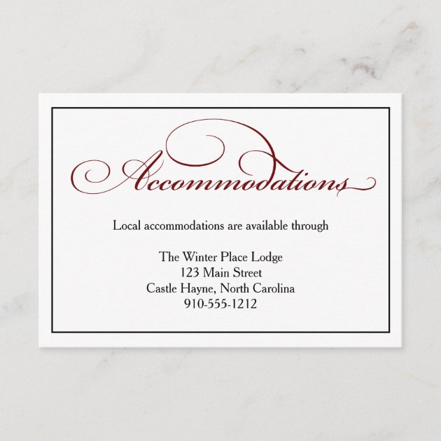 Deep Red Script Wedding Accommodations Detail Card