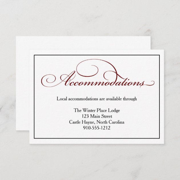 Deep Red Script Wedding Accommodations Detail Card