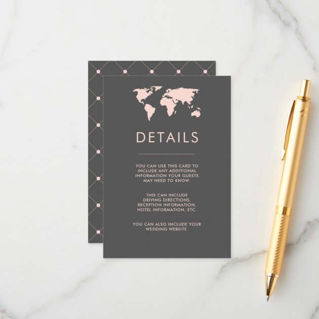 Blush Pink And Smoky Gray World Map Guest Details Enclosure Card