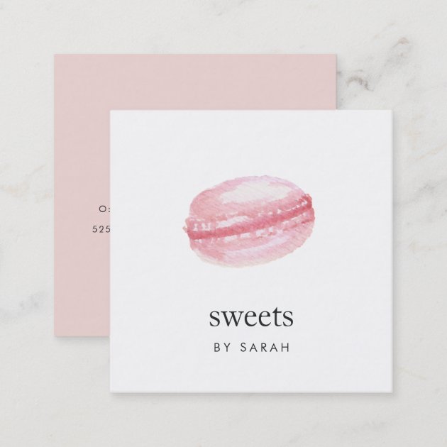 Watercolor Macaron Square Business Card (back side)