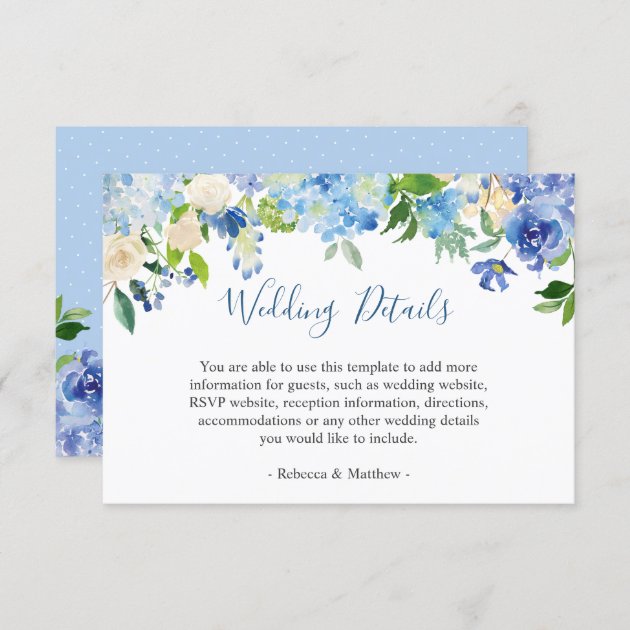 Classy Blue Hydrangeas Floral Wedding Info Details Enclosure Card