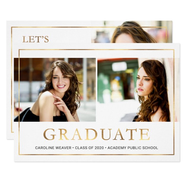Modern Gold Frame Photo Collage Graduation Party Card