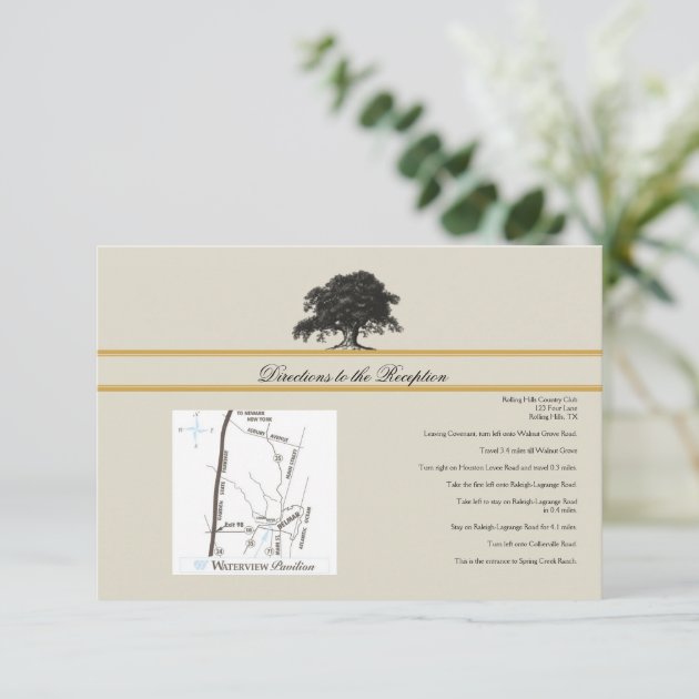 Oak Tree Plantation Gold Border Wedding Directions Enclosure Card