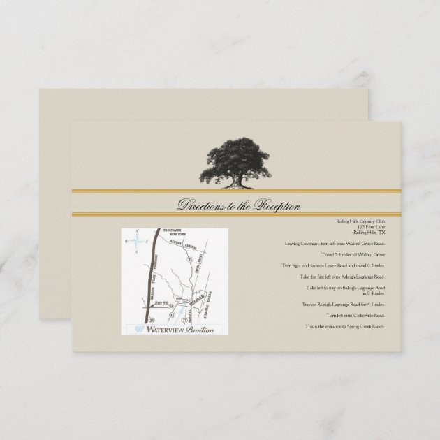 Oak Tree Plantation Gold Border Wedding Directions Enclosure Card