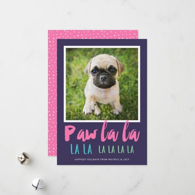 Paw La La Pet Photo Holiday Card | Purple Pink