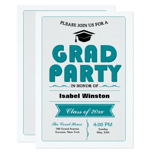 Grad Party White Invitation