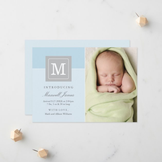 Boy Photo Birth Announcement Card | Letter Block