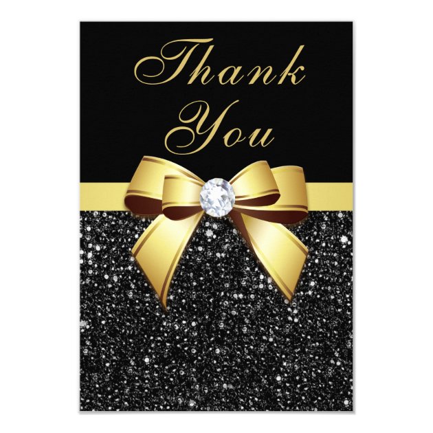 Graduation Thank You Black Sequins Gold Bow Card