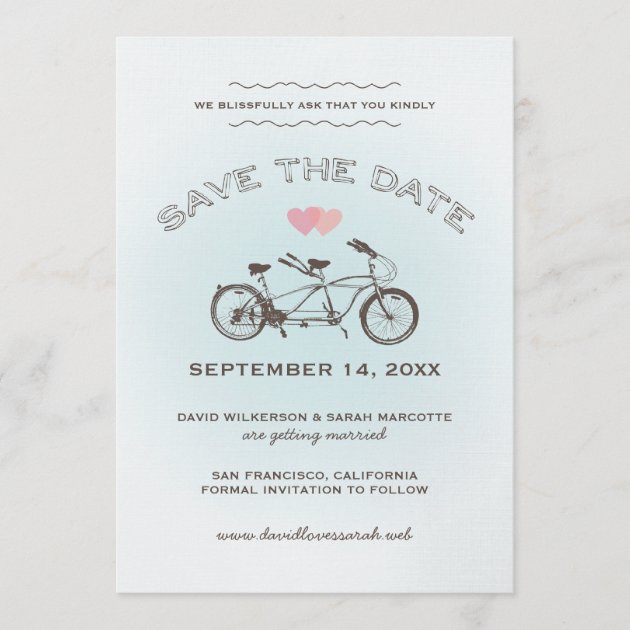 Blue Tandem Bicycle Save The Date Announcement
