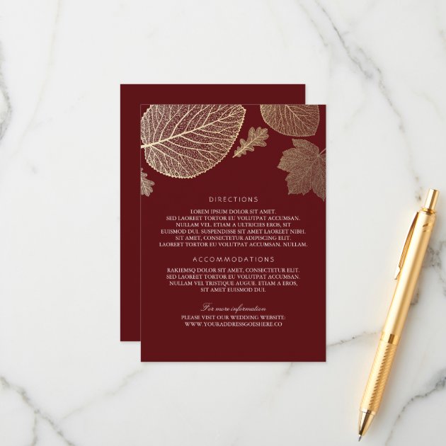 Gold Leaves Burgundy Wedding Details - Information Enclosure Card