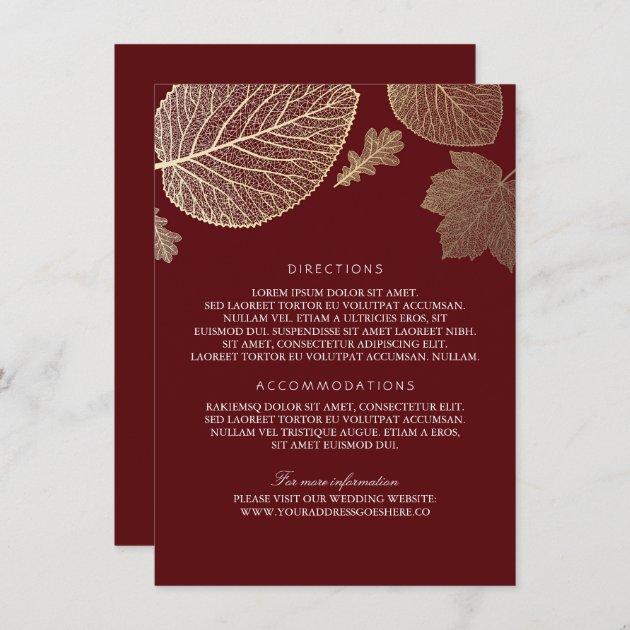 Gold Leaves Burgundy Wedding Details - Information Enclosure Card