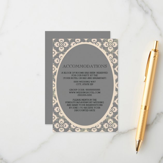 Vintage Gray Floral Ornament Accommodations Enclosure Card