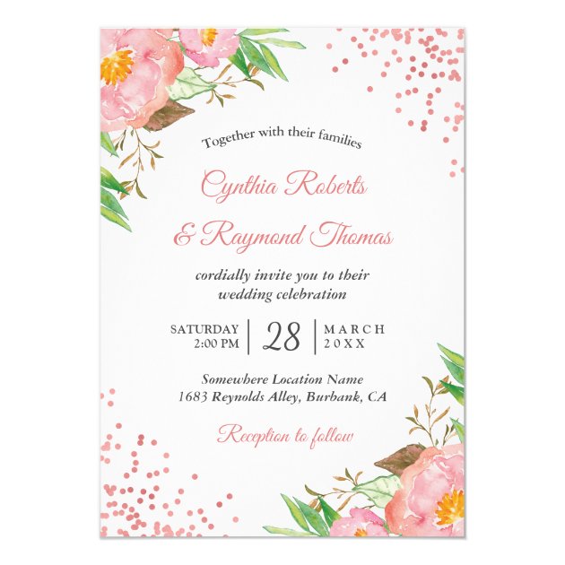 Elegant Spring Blush Pink Floral Confetti Wedding Card