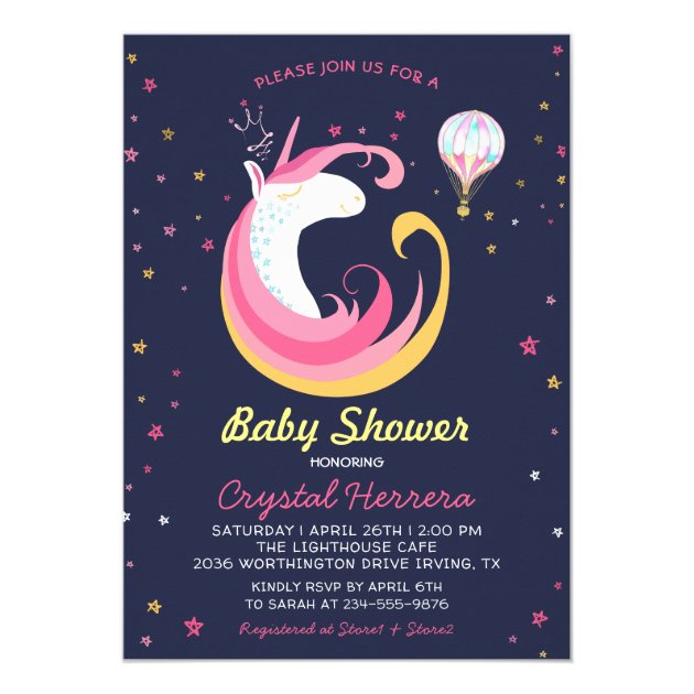 Dream Unicorn & Hot Air Balloon Baby Shower Invitation