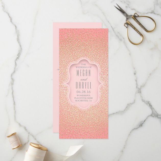 Vintage Gold Glitter Confetti Pink Wedding Program