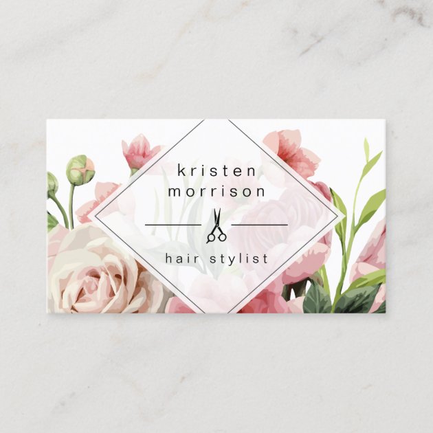 Hair Stylist Beauty Salon Minimal Elegant Floral Business Card (front side)