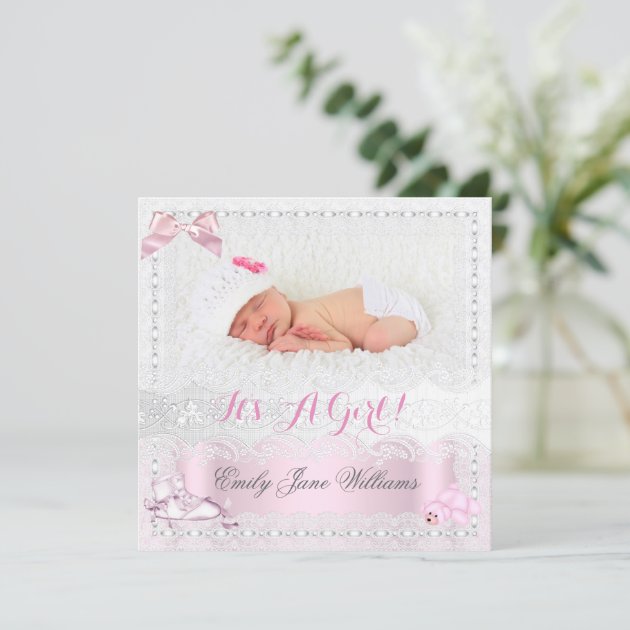 Birth Announcement Baby Girl Photo Pink 7