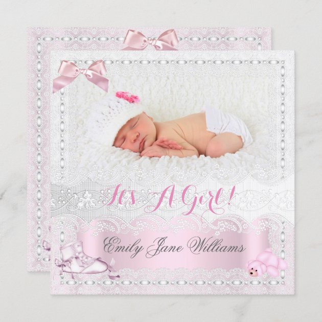 Birth Announcement Baby Girl Photo Pink 7