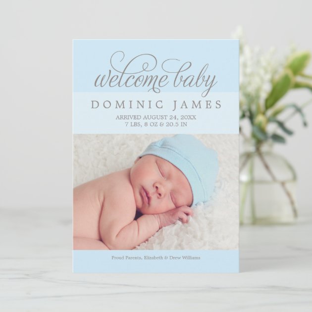 Welcome Baby Boy | Photo Birth Announcement Card