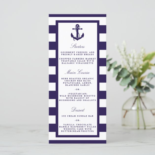 The Nautical Anchor Navy Stripe Wedding Collection Menu