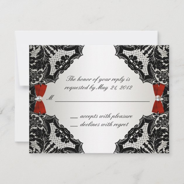 Red, white and Black lace Wedding RSVP
