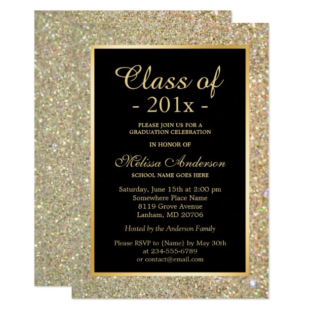 Graduation Party Trendy Gold Glitter Sparkles Invitation