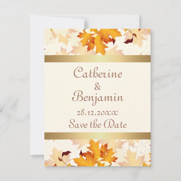Golden Autumn Leaves Wedding Save the Date