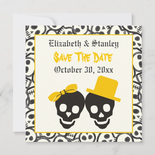 Skulls Halloween yellow wedding Save the Date