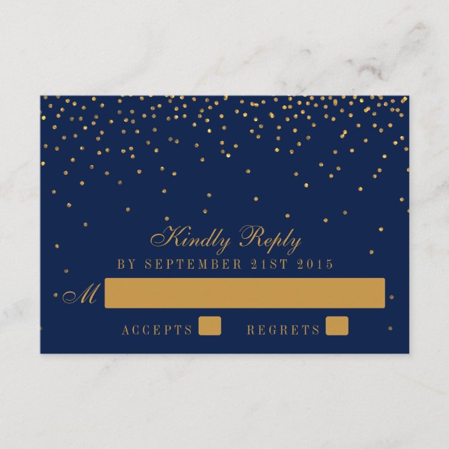 Navy Blue & Glam Gold Confetti Wedding RSVP